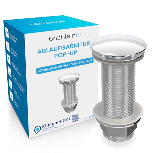Bächlein Extra Lange Universal Ablaufgarnitur ohne Überlauf (Chrom) - Pop Up Ventil für Aufsatzwaschbecken von Bächlein