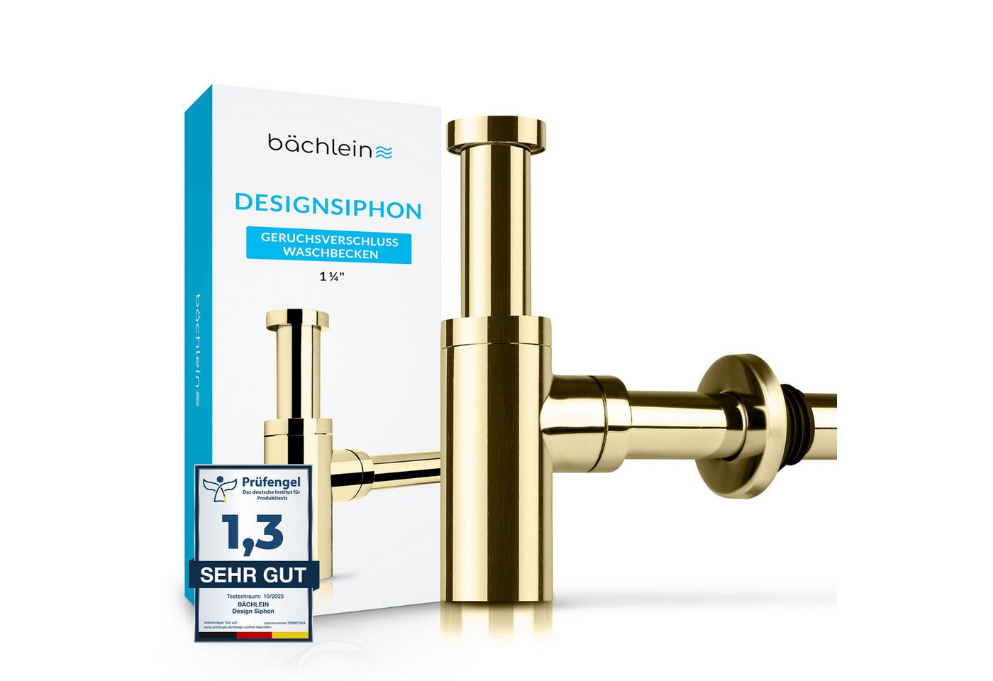 Bächlein Siphon Eleganter Waschbeckenablauf, (Hochwertiger Waschbeckensiphon, Goldfarben), Innovative Reinigungsöffnung, Universell einsetzbar von Bächlein