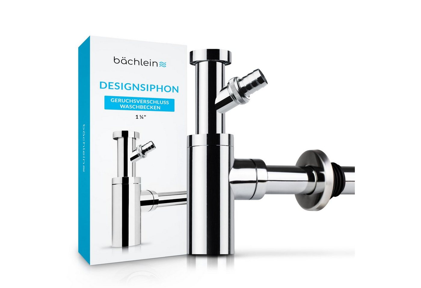 Bächlein Siphon Eleganter Waschbeckenablauf, (Hochwertiger Waschbeckensiphon, Chromfarben), Innovative Reinigungsöffnung, Universell einsetzbar von Bächlein