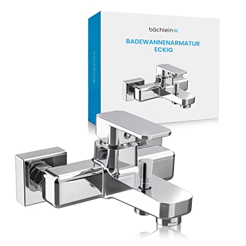 Bächlein Universal Badewannenarmatur Junias in Kantigem Design – Wannenbatterie Komplettset inkl. allem Zubehör – Einhand-Wasserhahn für die Badewanne Chrom – eckig von Bächlein