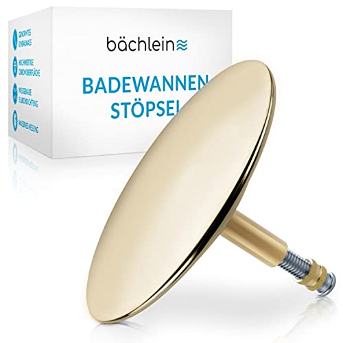 Bächlein Universal Badewannenstöpsel - ⌀ 7,2 cm Stöpsel für Badewanne [Gold] - Abfluss-Stopfen aus Messing inkl. Ersatzdichtung - Für Fast Jede handelsübliche Badewanne von Bächlein