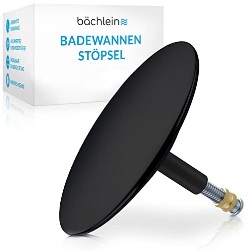 Bächlein Universal Badewannenstöpsel - ⌀ 7,2 cm Stöpsel für Badewanne [Matt Schwarz] - Abfluss-Stopfen aus Messing inkl. Ersatzdichtung - Für Fast Jede handelsübliche Badewanne von Bächlein