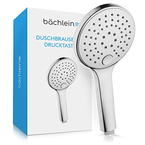 Bächlein Universal Duschbrause - Brausekopf mit 3 Strahlarten, einfach wechselbar durch praktische Drucktaste - Runder Duschkopf Chrom - Handbrause mit Standard G 1/2” Anschlussmaß von Bächlein