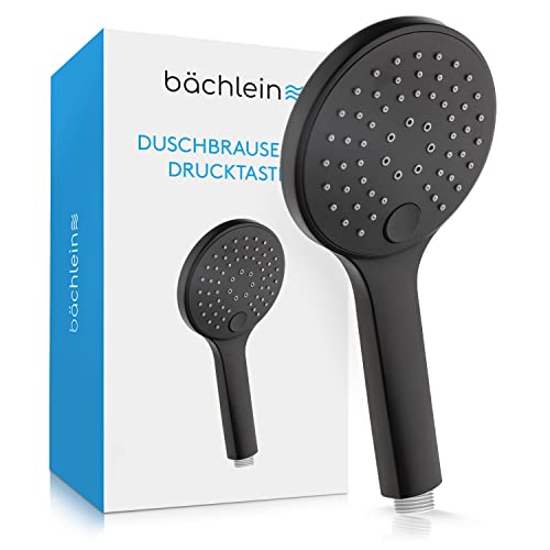 Bächlein Universal Duschbrause - Brausekopf mit 3 Strahlarten, einfach wechselbar durch praktische Drucktaste - Runder Duschkopf Matt Schwarz - Handbrause mit Standard G 1/2” Anschlussmaß von Bächlein