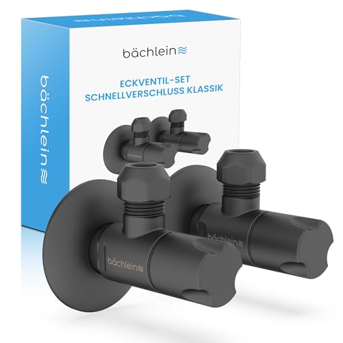 Bächlein Universal Eckventil mit Schnellverschluss Klassik Schwarz Matt [2er Set] - 1/2 Zoll, öffnet und schließt mit nur 1/4 Umdrehung [Quarter Turn] von Bächlein
