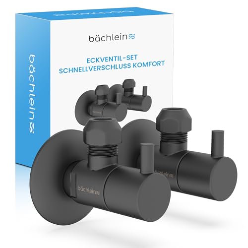 Bächlein Universal Eckventil mit Schnellverschluss Komfort Schwarz Matt [2er Set] - 1/2 Zoll, öffnet und schließt mit nur 1/4 Umdrehung [Quarter Turn] von Bächlein