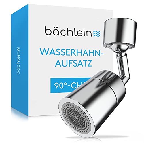 Bächlein Universal Wasserhahn-Aufsatz in Chrom mit zwei Strahlarten - Drehbarer Wasserhahn-Luftsprudler mit 90° Winkel für Küchenarmaturen von Bächlein