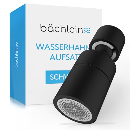 Bächlein Universal Wasserhahn-Aufsatz in Matt Schwarz mit zwei Strahlarten - Drehbarer Wasserhahn-Luftsprudler für Küchenarmaturen von Bächlein