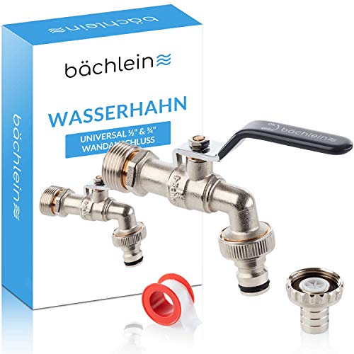 Bächlein Universal Wasserhahn für den Garten [anthrazit] inkl. 2 Schlauchanschlüssen - edler Kugelhahn mit 1/2 Zoll Anschluss und 3/4 Zoll Adapter, Auslaufhahn aussen von Bächlein