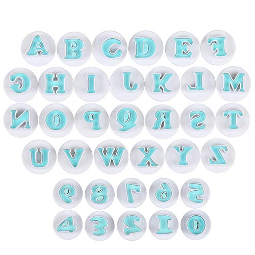 Bäcker & Lecker Ausstecher Buchstaben und Zahlen Fondant Ausstechformen Alphabet Tortendeko Backen Zubehör Set Auswerfer Stempel Keks Marzipan (Mehrweg) von Bäcker & Lecker