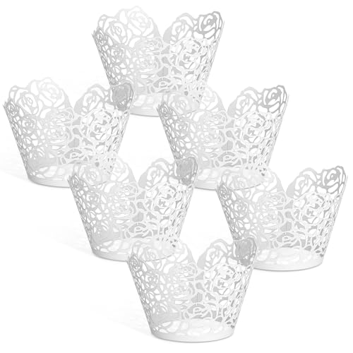 Bäcker & Lecker Cupcake Wrappers Förmchen 50 Stück Spitze Papierförmchen Rose, für Hochzeit und Geburtstag von Bäcker & Lecker