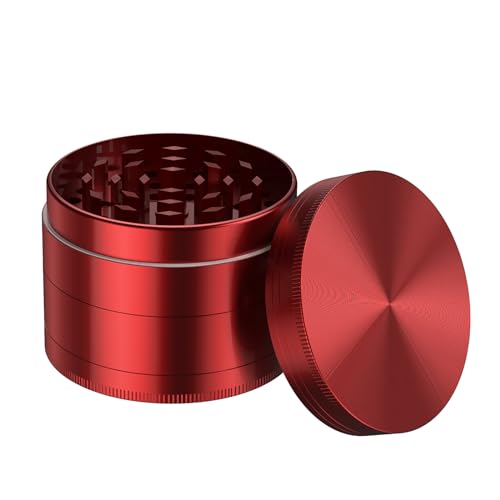 Bäcker & Lecker Grinder Crusher Mühle Pollen Kräutermühle 75MM 4-teilig Set mit Pollen Scraper für getrocknete Kräuter Spice Gewürze Herb aus Zinklegierung Rot von Bäcker & Lecker