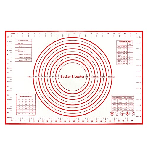 Bäcker & Lecker Silikonmatte Backmatte Backunterlage Antihafte Rutschfeste Ausrollmatte Teigunterlage Silikon Groß 62x42cm für Teig Fondant Gebäck Pizza BPA Frei von Bäcker & Lecker