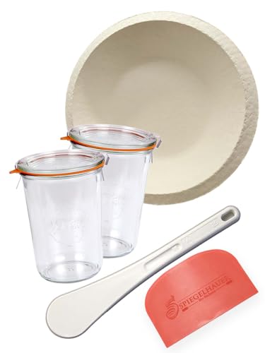 Bäckerei Spiegelhauer Sauerteig-Glas 850 ml 2 Stück mit Gärkorb, Teigschaber, Spatel I Sauerteig Starter Set Glas I Gärkörbchen Set Gärkorb Backset I Brotbackset Anstellgut Glas Anstellgut-Set Bäckerei Spiegelhauer Sauerteig-Glas 850 ml 2 Stück mit Gärkorb, Teigschaber, Spatel I Sauerteig Starter Set Glas I Gärkörbchen Set Gärkorb Backset I Brotbackset Anstellgut Glas Anstellgut-Set von Bäckerei Spiegelhauer