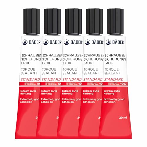 5er Pack ORIGINAL Schraubensicherungslack STANDARD REIHE Rot 20ml von BÄDER LACKE. Die Referenz 1962 - Hilfsmittel zum Sichern, Signieren, Plombieren, Versiegeln, sowie zum Manipulationsnachweis von Bäder