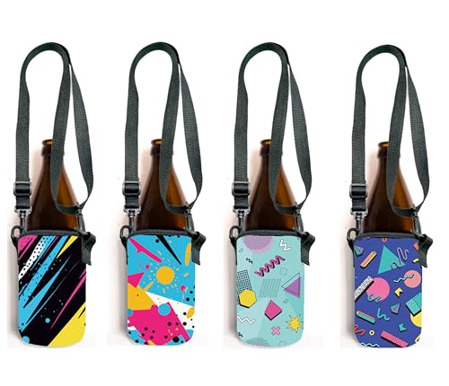 Bäng Läng Flaschenkühler für Bierflaschen und Dosen – (0,5l) – Langhaltende Kühle, Geo Pop, Memphis, Splat, Pastel 4 stk. Inkl. Umhängeband von Bäng Läng