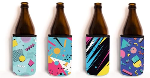 Bäng Läng Flaschenkühler für Bierflaschen und Dosen – (0,5l) – Langhaltende Kühle, Geo Pop, Memphis, Splat, Pastel 4 stk. von Bäng Läng