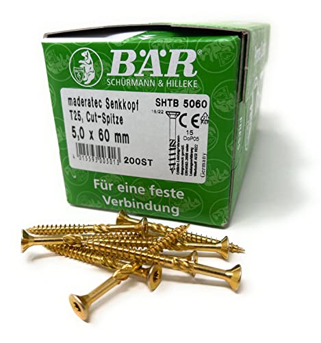 BÄR SPANPLATTENSCHRAUBEN MADERATEC, CUT-SPITZE, 5,0x60mm, 200 Stück von BÄR