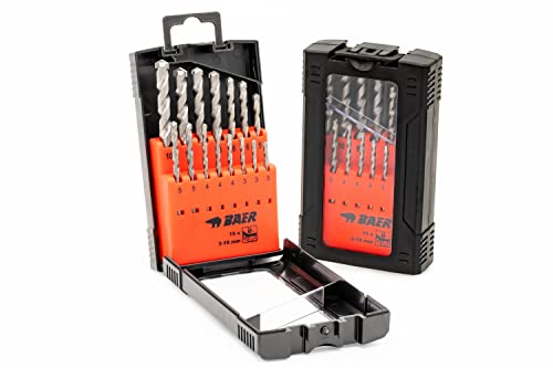 BAER Steinbohrer Set 15-teilig Ø 3–10 mm – Betonbohrer mit Hartmetallspitze 89 HRC & Karbonstahl ISO 5468 – präziser Bohrersatz für Beton, Stein, Ziegel, Mauerwerk, Granit & Naturstein – Bohrerset von Baer