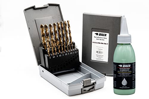 BaerCoil BAER HSSE Spiralbohrer Set (0,5mm steigend) 1-10 mm inklusive Bohrpaste - Bohrersatz aus hochlegiertem HSSE/Cobalt Stahl - Spiralbohrerset - Bohrerset Cobalt - Bohrer Set - Extrembohrer von BaerCoil
