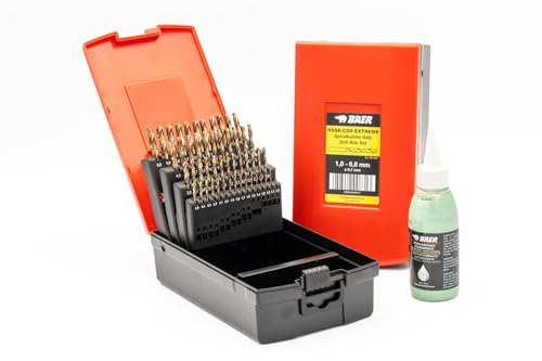 BaerCoil BAER Spiralbohrer Set HSSE inklusive Bohrpaste (0,1mm steigend) 1-6 mm - Spiralbohrersatz aus hochlegiertem HSSE/Cobalt Stahl - Spiralbohrerset - Bohrer - Extrembohrer von BaerCoil
