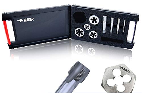 BAER Set HSSG: Gewindebohrer & Sechskantschneidmuttern: G (BSP) 1/8'' - 1/2'' - Gewindeschneider Set - Einschnittgewindebohrer + Sechskantschneideisen - Gewindeschneid Satz - Gewinde schneiden von BaerCoil