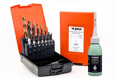 BaerCoil BAER UniTap Gewindeschneider Set Profi HSSE plus Bohrpaste: Gewindebohrer Sackloch - Kernlochbohrer: M3-12 - Gewindeschneidsatz - Gewindebohrerset - Gewindeschneiden Maschinengewindebohrer von BaerCoil