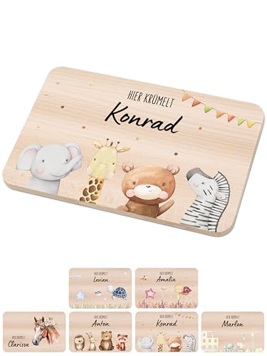 Bärenfreunde - Individuelles Holzbrett mit hochwertigem Spezial-Druck für Kinder - Personalisiertes Frühstücksbrettchen - Niedliche Motiv-Brettchen mit Namen (Girlande Tiere winkt) von Bärenfreunde