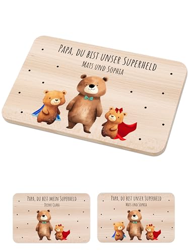 Bärenfreunde - Individuelles Holzbrett mit hochwertigem Spezial-Druck für Kinder - Personalisiertes Frühstücksbrettchen - Niedliche Motiv-Brettchen mit Namen (Papa UNSER Superheld) von Bärenfreunde