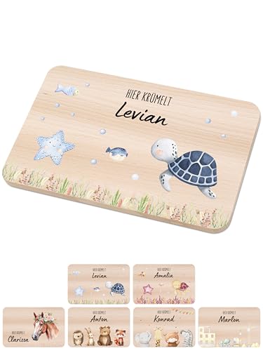 Bärenfreunde - Individuelles Holzbrett mit hochwertigem Spezial-Druck für Kinder - Personalisiertes Frühstücksbrettchen - Niedliche Motiv-Brettchen mit Namen (Schildkröte blau) von Bärenfreunde