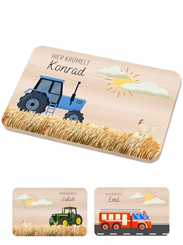 Bärenfreunde - Individuelles Holzbrett mit hochwertigem Spezial-Druck für Kinder - Personalisiertes Frühstücksbrettchen - Niedliche Motiv-Brettchen mit Namen (Traktor BLAU) von Bärenfreunde