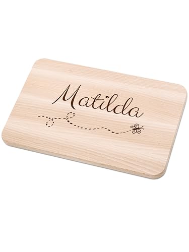 Bärenfreunde - Individuelles Holzbrett mit hochwertiger Gravur für Kinder - Personalisiertes Frühstücksbrettchen - Niedliche Motiv-Brettchen mit Namen (Linie Schmetterlinge) von Bärenfreunde