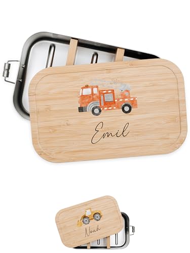 Bärenfreunde® - Personalisierte Brotdose für Kinder mit Spezial-Druck - Robuste Edelstahl Brotdose - Personalisierte Geschenke für Kinder & Erwachsene (Feuerwehr,klein Edelstahl) von Bärenfreunde