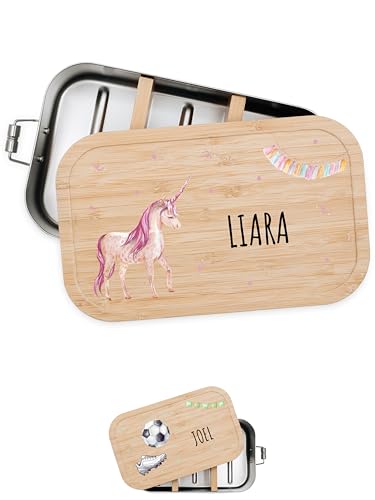 Bärenfreunde® - Personalisierte Brotdose für Kinder mit Spezial-Druck - Robuste Edelstahl Brotdose - Personalisierte Geschenke für Kinder & Erwachsene (Einhorn Girlande,GROSS Edelstahl) von Bärenfreunde