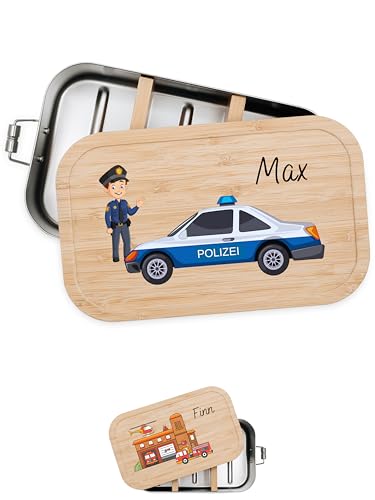 Bärenfreunde® - Personalisierte Brotdose für Kinder mit Spezial-Druck - Robuste Edelstahl Brotdose - Personalisierte Geschenke für Kinder & Erwachsene (Polizei,GROSS Edelstahl) von Bärenfreunde
