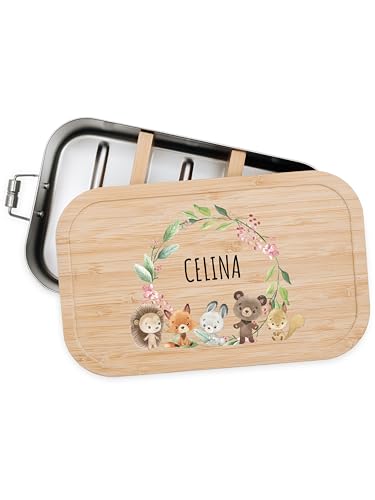Bärenfreunde® - Personalisierte Brotdose für Kinder mit Spezial-Druck - Robuste Edelstahl Brotdose - Personalisierte Geschenke für Kinder & Erwachsene (Tiere Lorbeerkreis,klein Edelstahl) von Bärenfreunde