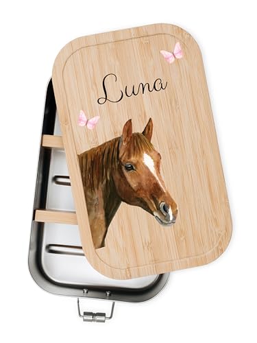 Bärenfreunde® - Personalisierte Brotdose für Kinder mit Spezial-Druck - Robuste Edelstahl Brotdose - Personalisierte Geschenke für Kinder & Erwachsene (Pferdekopf hoch,klein Edelstahl) von Bärenfreunde