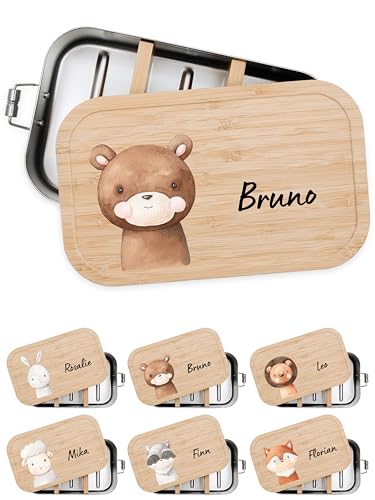 Bärenfreunde® - Personalisierte Brotdose für Kinder mit Spezial-Druck - Robuste Edelstahl Brotdose - Personalisierte Geschenke für Kinder & Erwachsene (Bär,GROSS Edelstahl) von Bärenfreunde