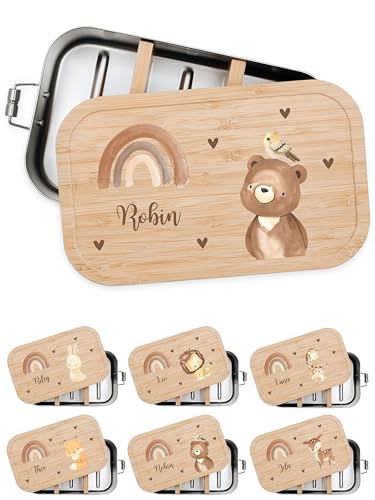 Bärenfreunde® - Personalisierte Brotdose für Kinder mit Spezial-Druck - Robuste Edelstahl Brotdose - Personalisierte Geschenke für Kinder & Erwachsene (Bär Vogel,GROSS Edelstahl) von Bärenfreunde