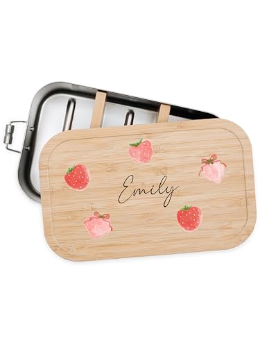 Bärenfreunde® - Personalisierte Brotdose für Kinder mit Spezial-Druck - Robuste Edelstahl Brotdose - Personalisierte Geschenke für Kinder & Erwachsene (Erdbeeren,GROSS Edelstahl) von Bärenfreunde