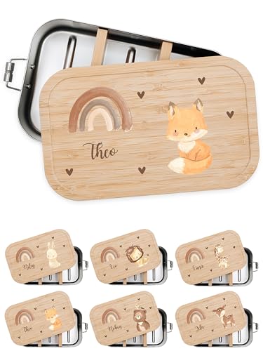 Bärenfreunde® - Personalisierte Brotdose für Kinder mit Spezial-Druck - Robuste Edelstahl Brotdose - Personalisierte Geschenke für Kinder & Erwachsene (Fuchs,klein Edelstahl) von Bärenfreunde