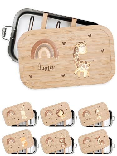 Bärenfreunde® - Personalisierte Brotdose für Kinder mit Spezial-Druck - Robuste Edelstahl Brotdose - Personalisierte Geschenke für Kinder & Erwachsene (Giraffe,klein Weißblech) von Bärenfreunde