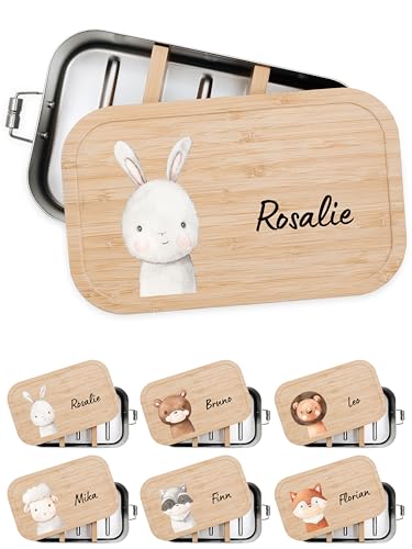 Bärenfreunde® - Personalisierte Brotdose für Kinder mit Spezial-Druck - Robuste Edelstahl Brotdose - Personalisierte Geschenke für Kinder & Erwachsene (Hase,GROSS Edelstahl) von Bärenfreunde