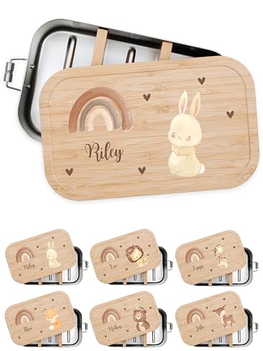 Bärenfreunde® - Personalisierte Brotdose für Kinder mit Spezial-Druck - Robuste Edelstahl Brotdose - Personalisierte Geschenke für Kinder & Erwachsene (Hase,klein Weißblech) von Bärenfreunde