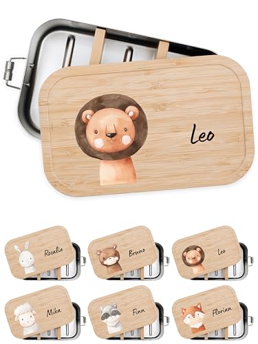Bärenfreunde® - Personalisierte Brotdose für Kinder mit Spezial-Druck - Robuste Edelstahl Brotdose - Personalisierte Geschenke für Kinder & Erwachsene (Löwe,GROSS Edelstahl) von Bärenfreunde