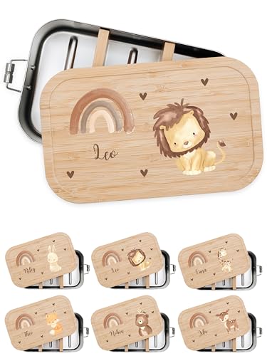 Bärenfreunde® - Personalisierte Brotdose für Kinder mit Spezial-Druck - Robuste Edelstahl Brotdose - Personalisierte Geschenke für Kinder & Erwachsene (Löwe,GROSS Edelstahl) von Bärenfreunde