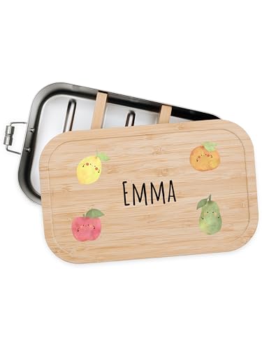 Bärenfreunde® - Personalisierte Brotdose für Kinder mit Spezial-Druck - Robuste Edelstahl Brotdose - Personalisierte Geschenke für Kinder & Erwachsene (Obst,klein Edelstahl) von Bärenfreunde