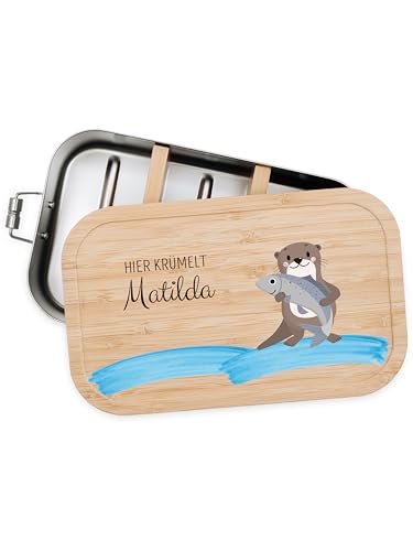 Bärenfreunde® - Personalisierte Brotdose für Kinder mit Spezial-Druck - Robuste Edelstahl Brotdose - Personalisierte Geschenke für Kinder & Erwachsene (Otter schräg,klein Weißblech) von Bärenfreunde