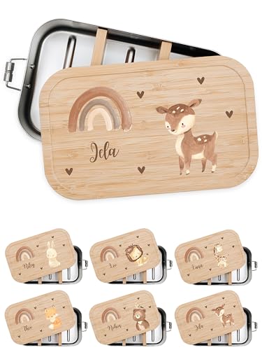 Bärenfreunde® - Personalisierte Brotdose für Kinder mit Spezial-Druck - Robuste Edelstahl Brotdose - Personalisierte Geschenke für Kinder & Erwachsene (Reh,klein Edelstahl) von Bärenfreunde