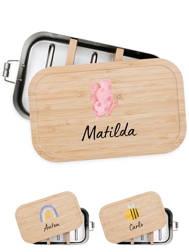 Bärenfreunde® - Personalisierte Brotdose für Kinder mit Spezial-Druck - Robuste Edelstahl Brotdose - Personalisierte Geschenke für Kinder & Erwachsene (Schmetterling rosa,klein Weißblech) von Bärenfreunde